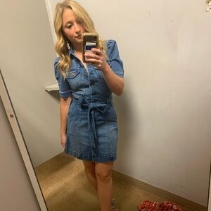 1. State Puff Sleeve Tie Waist Denim Shirtdress